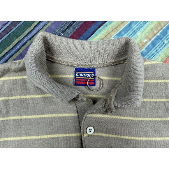 Vtg 60s 70s Striped Brown Polo Short Sleeve Donmoor Boys Sz Small Knit - Picture 3 of 7